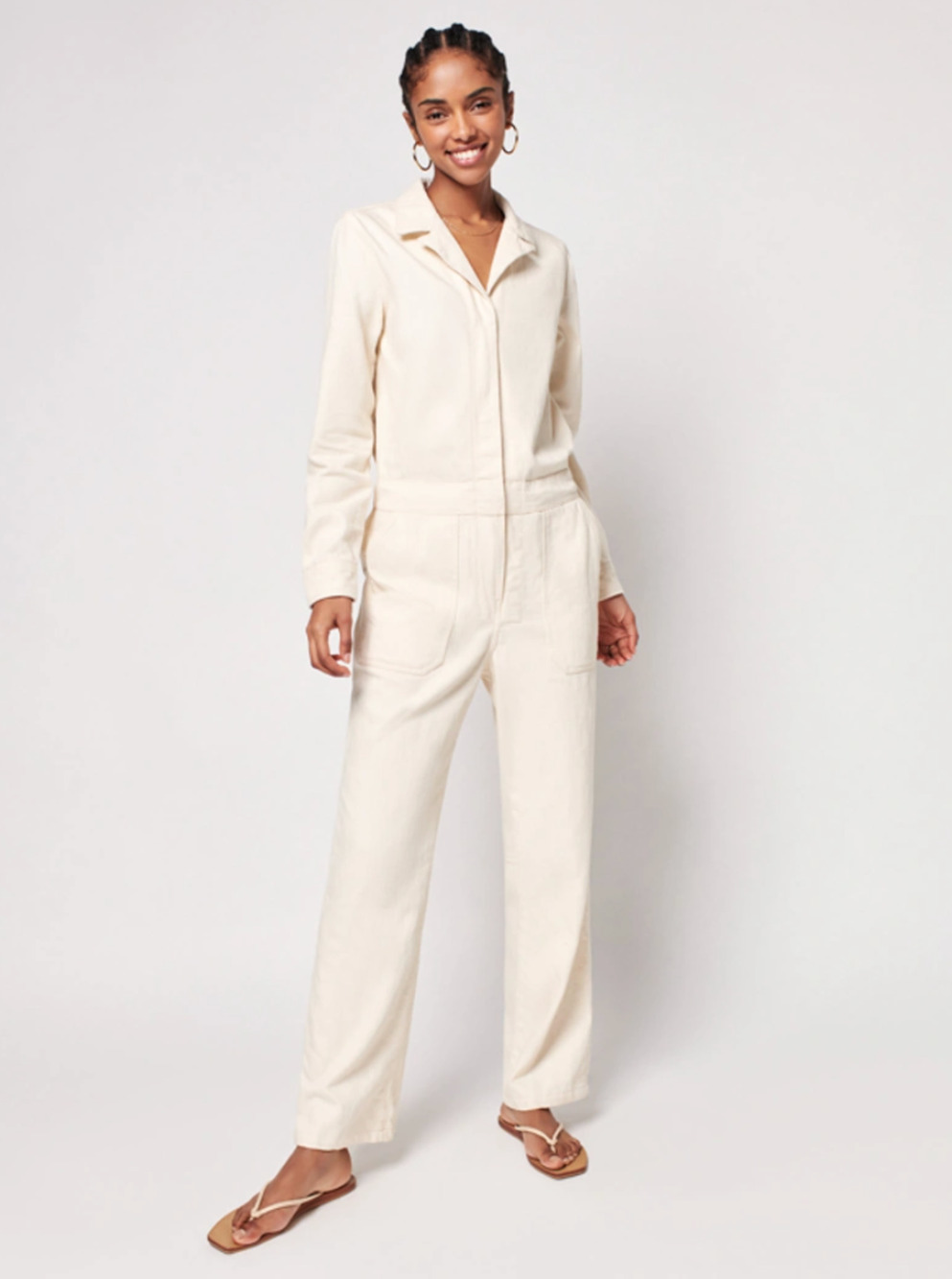 FAHERTY Overland Twill Jumpsuit Organic Natural Off White Beige Women's S $198